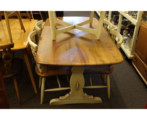 Ercol elm and painted rectangular dining table and four chairs