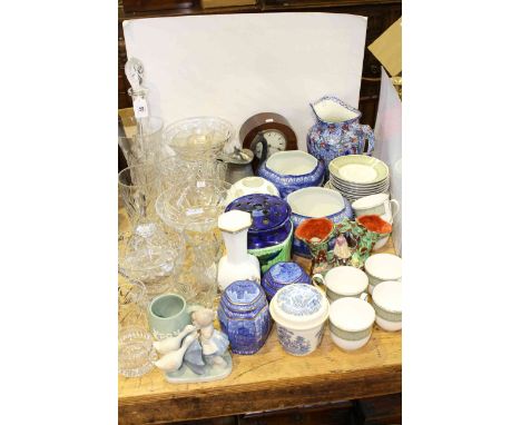 Ringtons china, glassware, mantel clock, Staffordshire group, teaware, etc