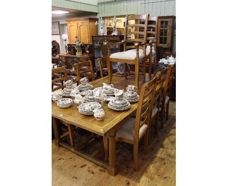 Barker & Stonehouse flagstone rectangular dining table and eight ladder back chairs (six single and two carvers)