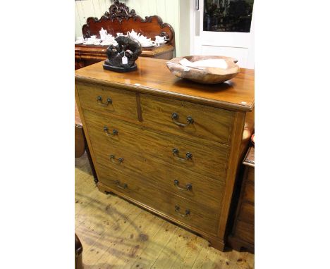 Robson & Sons mahogany and satinwood banded chest of two short above three long drawers on shaped bracket feet