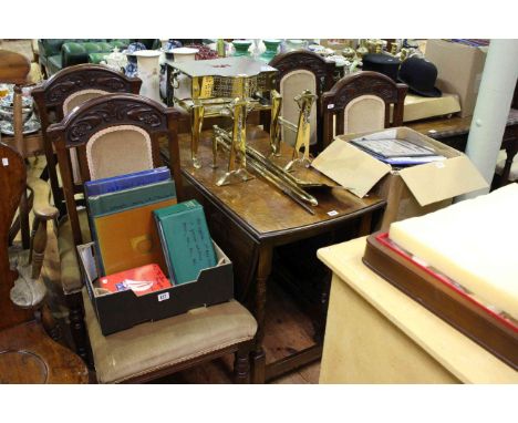 Oak barley twist gate leg dining table and four late Victorian carved mahogany dining chairs