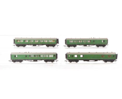 Exley 00 Gauge Southern Railway green Coaches (4), comprising Buffet Car, 1st/3rd and pair of  3rd Brake, F-G, all fitted wit