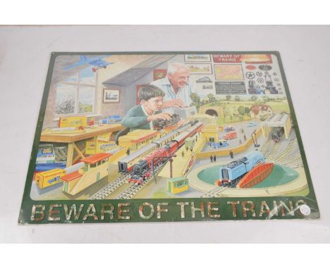 Reproduction Metal Model Train advertising signs in full colour (18 ),  comprising Beware of Trains 50x70 cm, American Flyer 