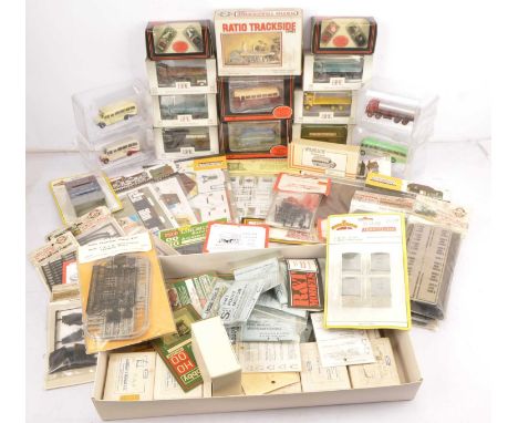 Plastic and Card 00 gauge Building kits with lineside accessories and Diecast vehicles in original boxes (qty), comprising un