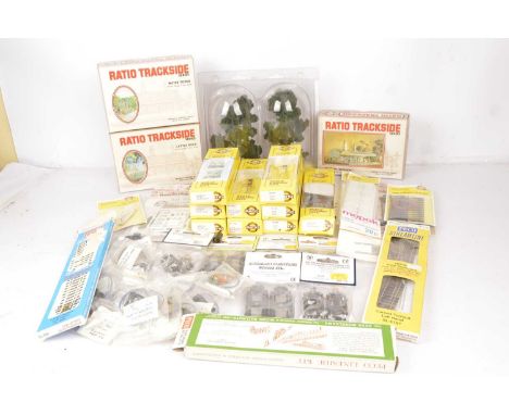 Ratio and Peco Unbuilt 00 gauge Railway Lineside accessories and track in original boxes (qty), comprising Ratio Cattle Dock,