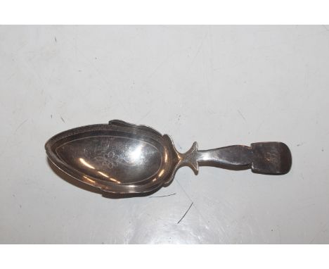 A Georgian silver  caddy spoon with simple engraved decoration, Hallmarked London 1812, maker Edward Fernell