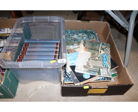 A box of Arrow Engineering books and a box of Giles annuals 