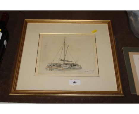 Arthur Gerald Ackerman R. I., "Barge At Lincoln" inscribed Lincoln April 1919, pencil and watercolour