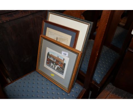 A Chad Colman, pencil signed limited edition print "The Green Machine"; a coloured print of a French street scene; and anothe