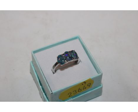 A Sterling silver opal three stone ring, ring size N/O