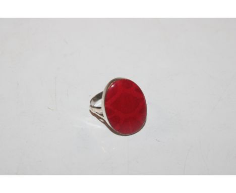 A Sterling silver and coral; statement ring, ring size S/T