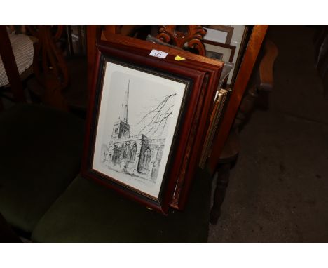 A quantity of various pictures and prints to include T. Castle watercolour study of a seascape 