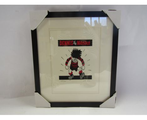 A framed and glazed limited edition Dennis The Menace print, pencil signed and numbered 147/200