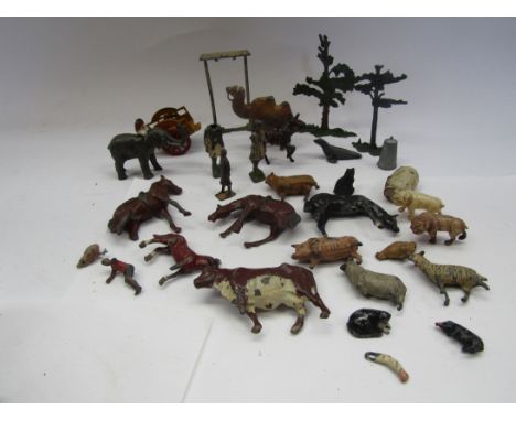 Assorted lead zoo and farm animals, Charbens milk cart etc