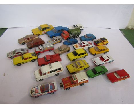 A box of played with diecast vehicles including Corgi Sierra, Dinky Toys Johnston Road Sweeper etc 