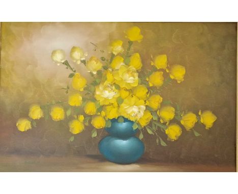 UNKNOWN oil on board - flowers in a vase, 70 x 100cmsComments: vintage gold frame