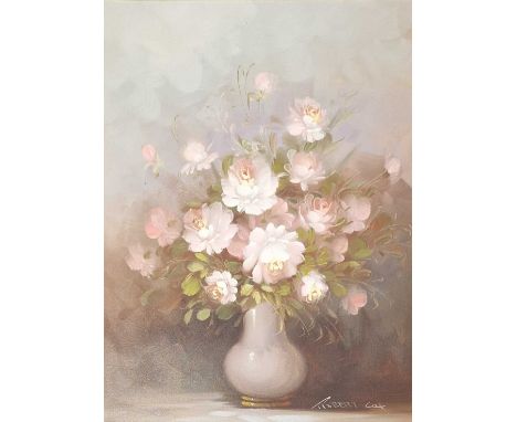 ROBERT COX oil on canvas - entitled 'Flowers in Vase', 74 x 59cmsComments: vintage gold frame