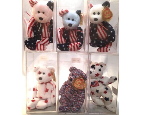 TY Beany Bears x6, comprising, Pink Spangle, Blue Spangle, White Spangle, Chinook, USA, Glory, all in excellent condition, wi