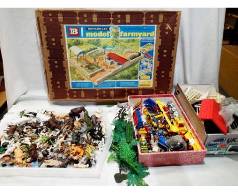 Britains 4711 model farmyard, play base, buildings, plus selection of farm vehicles, trees, animals, figures, plus a selectio