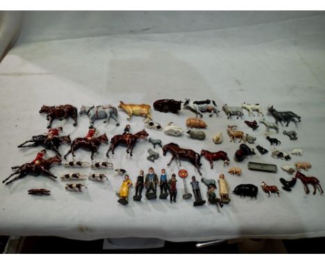 Britains metal farming animals and figures including hunting, horses/riders, dogs and fox. P&amp;P Group 1 (£14+VAT for the f