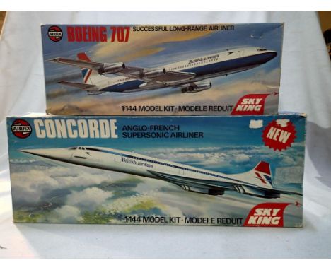 Two Airfix 1/144 scale airliner kits to include Concorde and Boeing 707, both appear complete, unchecked, wear to boxes. P&am