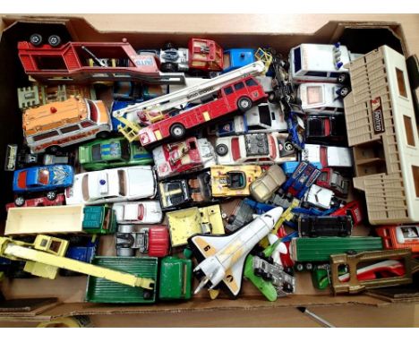 Quantity of playworn vehicles, cars, trucks, fire etc, various makes and scales including Corgi, Matchbox etc. P&amp;P Group 