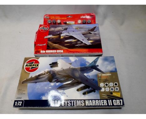 Two Airfix 1/72 scale aircraft kits to include BAE Harrier II GR7 and BAE Harrier GR9, all appear complete, wear to boxes, un