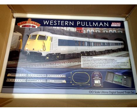 OO scale Bachman "Western Pullman" digital train set, with sound, six cars, grey/blue reverse livery, Dynamis controller, new