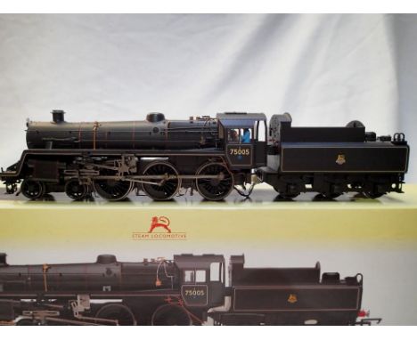 OO scale Hornby R2714, class 75000, black, 75005, early crest, detailed, tender missing one buffer and one step, no paperwork