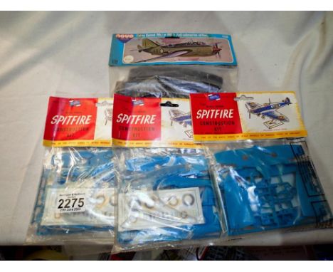 Three 1/72 scale Airfix Spitfire kits, bagged with header, plus Novo Fairey Gannet, bag with header. P&amp;P Group 1 (£14+VAT