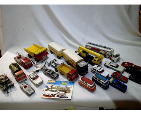 Selection of playworn Corgi and Dinky toys, all for spares or refurbishment, together with a Dinky toys No. 14 catalogue. P&a