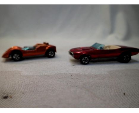Two original Hot Wheels Red Line cars to include custom Firebird and Chaparral, both in fair condition. P&amp;P Group 1 (£14+