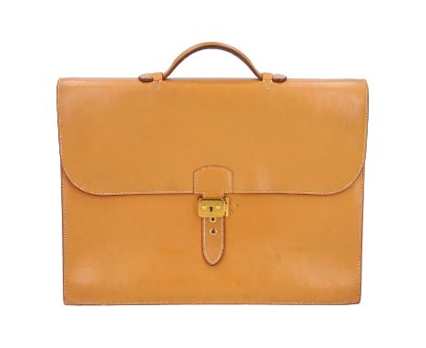HERMÈS VINTAGE Aktentasche 'SAC À DÉPECHES 40'. Koll. 1999. Klassisches Modell in Hellbraun aus Glattleder mit hellbraunem In