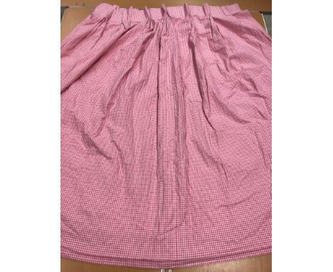 A pair of pink, purple and white gingham with dots cotton lined curtains with fixed triple pencil pleat headings, approx 170 