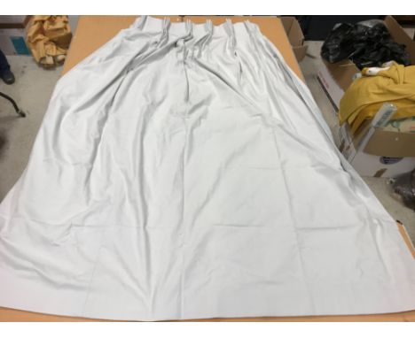 A pair of duck egg blue cotton lined curtains with fixed triple pencil pleat headings, approx. 210 cm drop x 199 cm wide at b