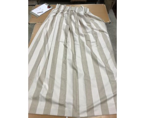 A pair of linen cream and taupe striped lined curtains with fixed triple pencil pleat headings, approx 242 cm drop x 200 cm w