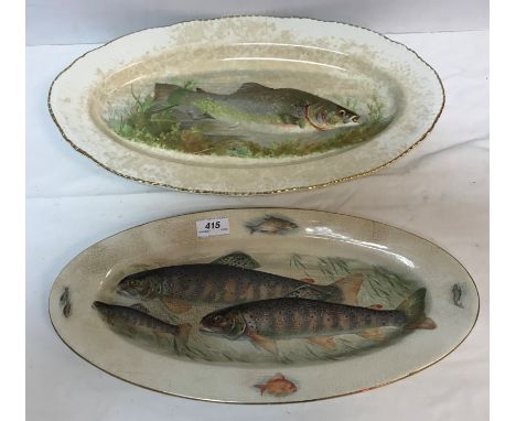 A Woods ivory ware fish platter with transfer decorated centre field , 51 cm x 29 cm, together with a Fenton W Kent fish plat