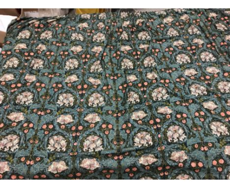 A pair of cotton Liberty Fabrics adapted from William Morris "African Marigold" lined curtains with taped pencil pleat headin