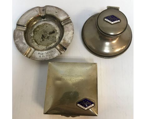 Three early 20th Century Riley Motor Club silver plated trophies, one as a square cigarette box inscribed "Second Annual Tria