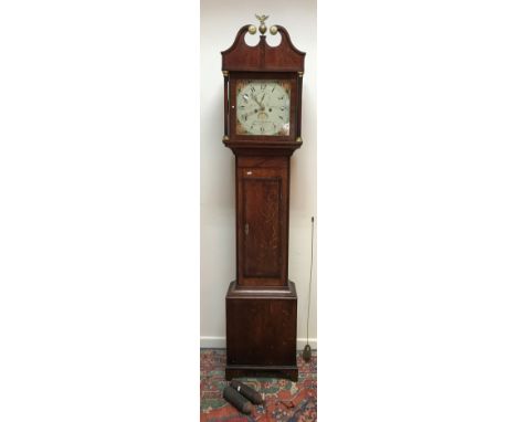 An oak and cross-banded cased long case clock by William England, circa 1825, the eight day movement with square painted enam