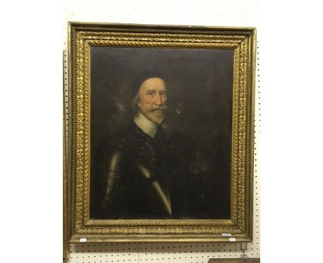 17TH CENTURY ENGLISH SCHOOL “Gentleman in black armour” a portrait study, half length, oil on canvas, unsigned, inscribed on 