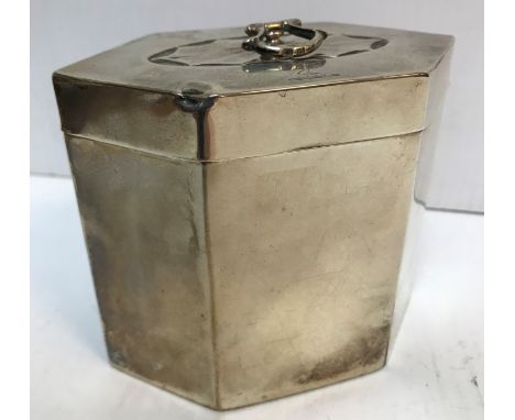 An Edwardian silver tea caddy of elongated hexagonal form in the Adam Revival manner (by Thomas Bradbury &amp; Sons Ltd, Shef