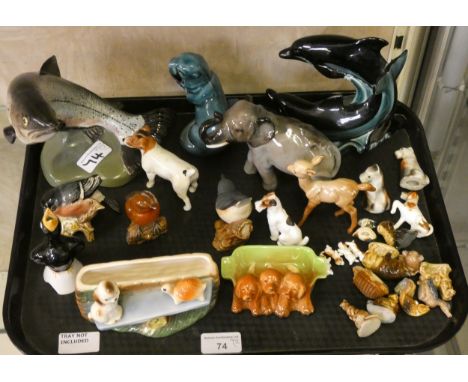 A Beswick model of a leaping salmon, No. 2066, 19cm, together with various ceramics including Beswick puppies in basket, No. 