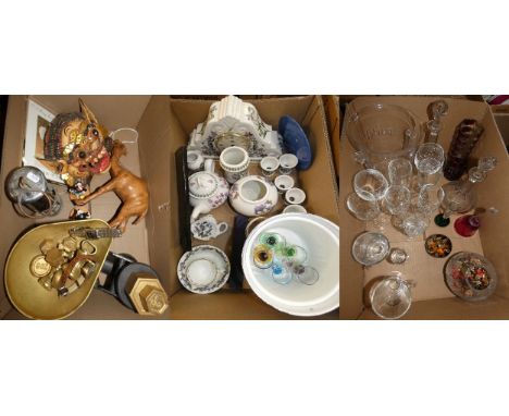 A box of glassware, including decanters, Caithness paperweight, Sparkling Moments glasses and ice bucket etc and a box of Por