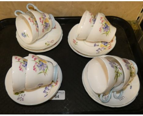 Shelley - Wild flowers pattern 8 cups and saucers.