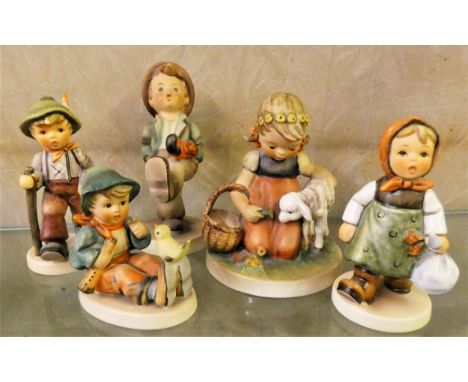 Five assorted Goebel figurines, to include Nos. 63, 109/0, 361, 562 and 651, c. 1980's (5).