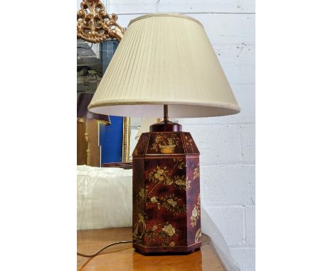 TABLE LAMP, 69cm H including shade, with gilt Chinoiserie crackle glaze base. 