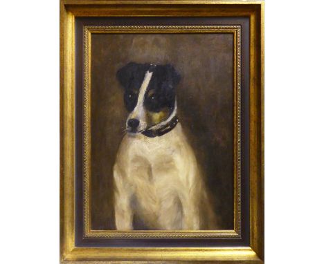 19th CENTURY SCHOOL 'Portrait of a Jack Russell', oil on canvas, 40cm x 30cm, framed. 
