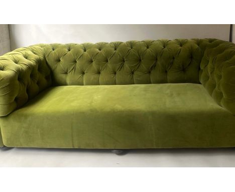 CHESTERFIELD SOFA, 240cm W, Edwardian, green velvet, with rounded deep buttoned back and arms. 