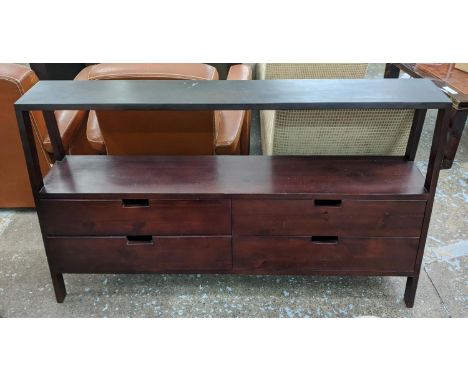 SIDE CONSOLE 151cm W x 86cm H x 33cm D of angled form with four drawers and a wall mirror, 100cm x 100cm. (2) 